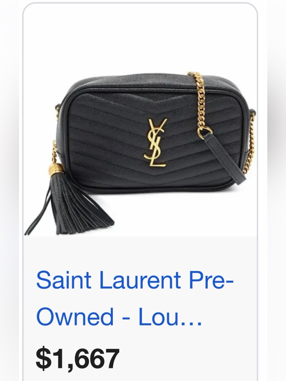 Saint Laurent Black Quilted Lou Crossbody with Gold Hardware and Tassel